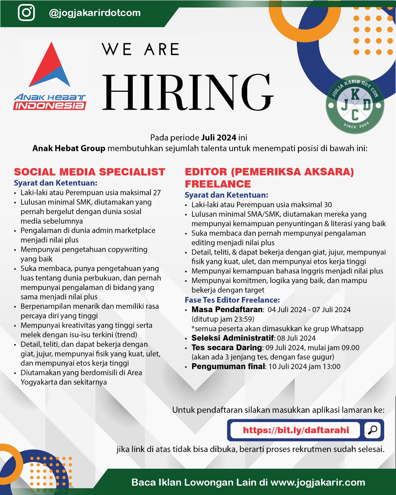 Loker Jogja Bulan Juli 2024 di Anak Hebat Group