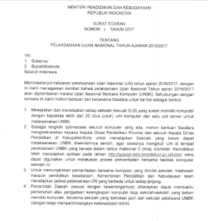 Surat Edaran Mendikbud tentang Pelaksanaan UN Tahun  Surat Edaran Mendikbud tentang Pelaksanaan UN Tahun 2017