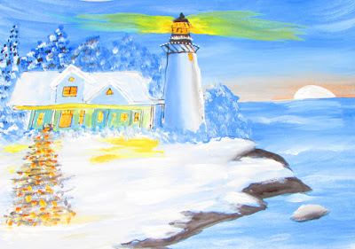 Light House in Snow Acrylic Painting | Acrylic Painting