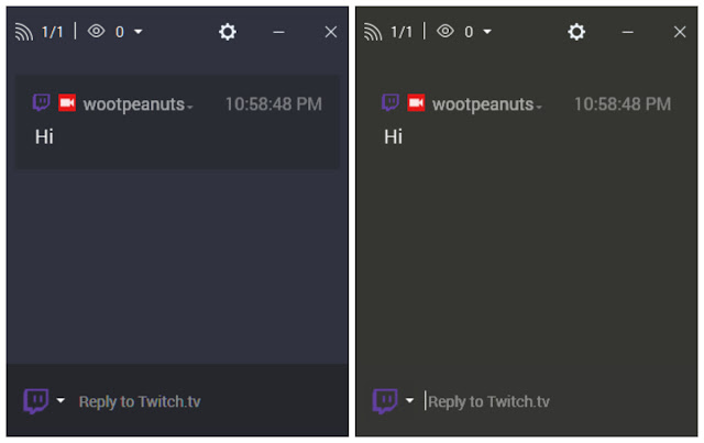 Restream Chat with no Transparency (Left). Restream Chat with transparency (Right)