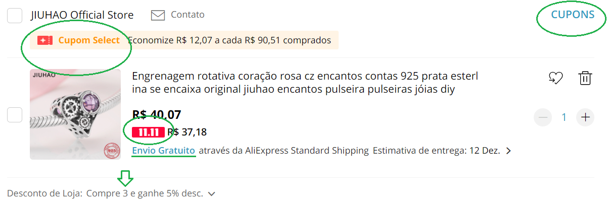 revisão do carrinho de compra do aliexpress aplicacao do cupom