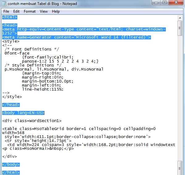 Cara Mudah Membuat Tabel Di Blogspot Dengan Microsoft Word