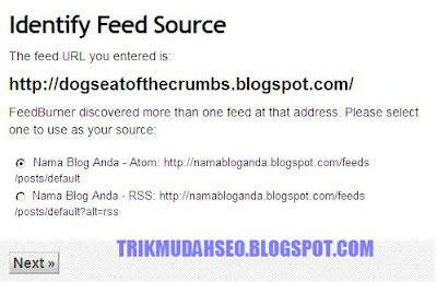 Memilih feed blog untuk feedburner