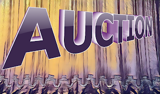 Auction 3d text Abstract Curtain Background Purple Gold