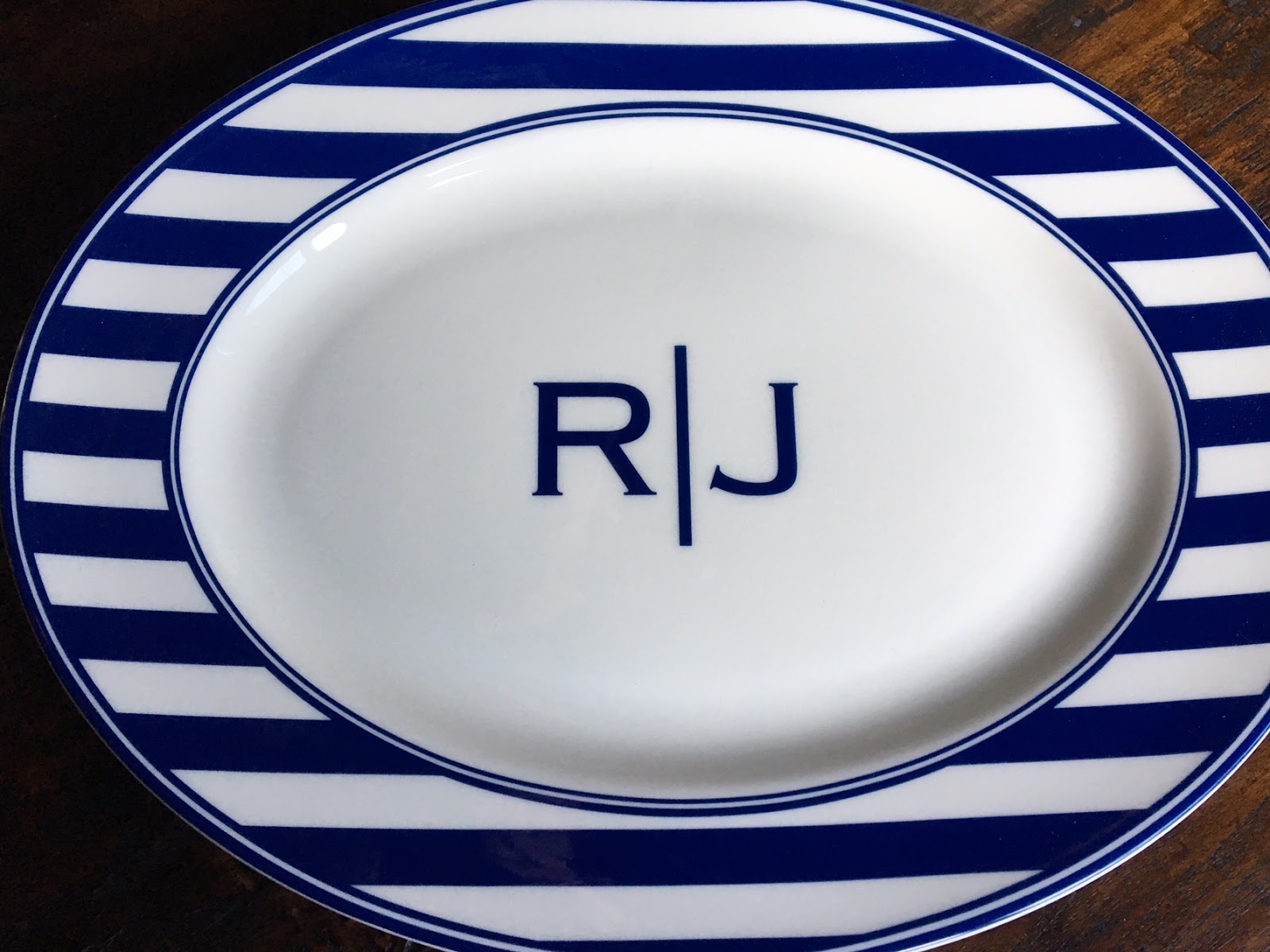 The Uptown Acorn: Beach Stripe Monogrammed Platter {Caskata}