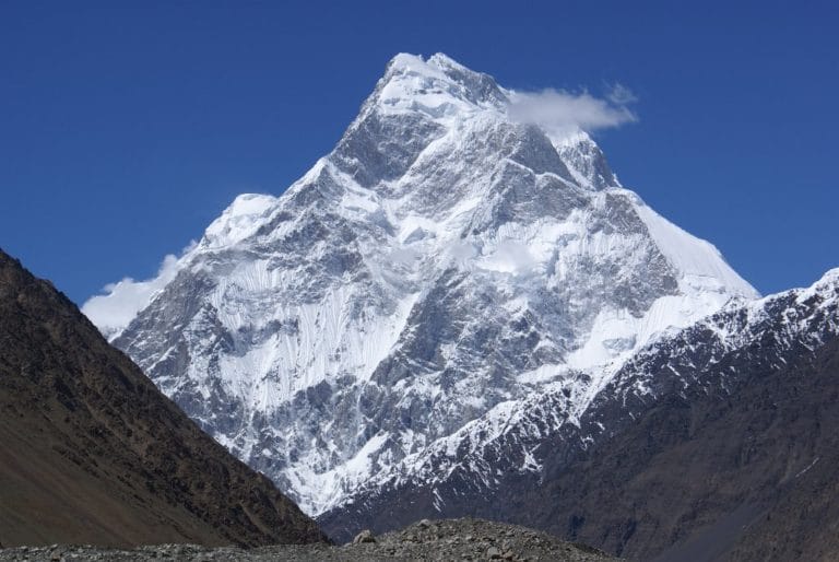 Kanjut Sar 7760 m Shimshal valley. mountain in Shimshal valley. mountain in Hispar Muztagh. Mountain Peaks In Gojal valley