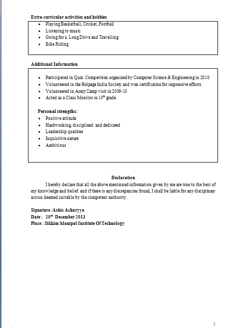 Tabular Resume Format