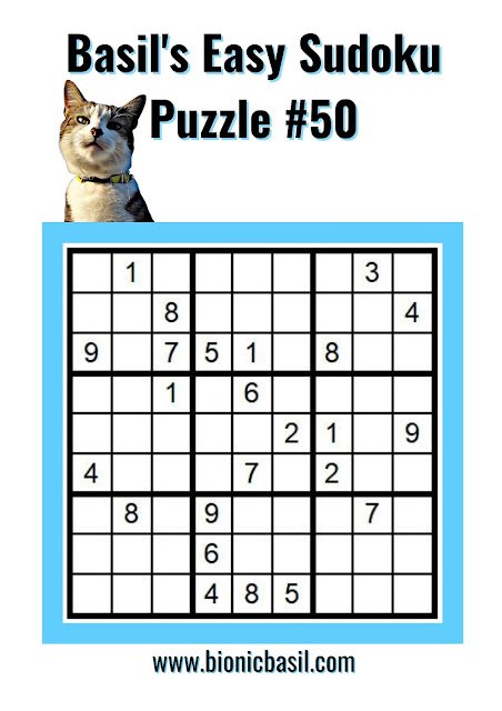 Brain Training with Professor Basil #83 Sudoku Puzzle #50  @BionicBasil® Downloadable Puzzle Fur Purrsonal Use Only