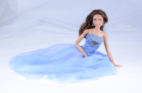 Sky blue ball gown dress with beads for made to move Barbie doll