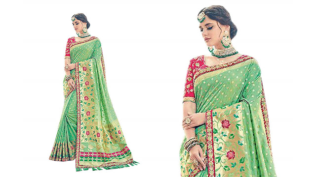 Indian Designer Green embroidery, thread and heavy border work Silk Party wear Saree