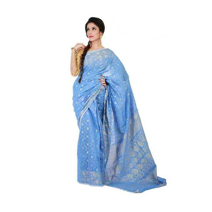  product iamge0 Half Silk Cotton Saree For Women - Sky Blue - A05