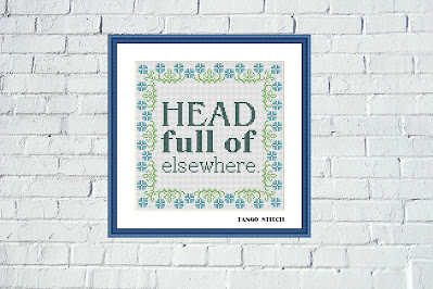 Head full of elsewhere funny romantic quote cross stitch pattern