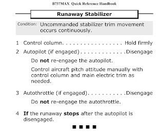 emergency checklist to be used for a runaway stabilizer trim malfunction