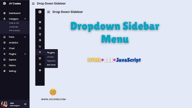 Dropdown Sidebar Menu in HTML, CSS and JavaScript