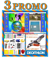 Logo Tre promozioni cumulabili: saldi fino al 70% + omaggio sicuro + Card Decathlon