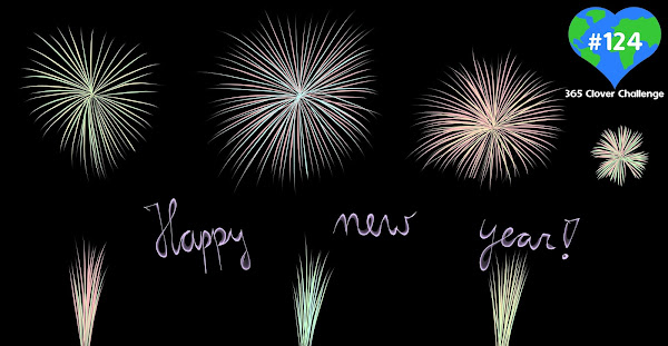 Drawing of fireworks and the words 'happy new year'