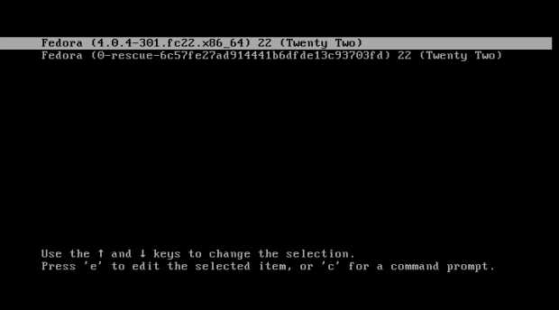 Fedora 22 Booting Menu