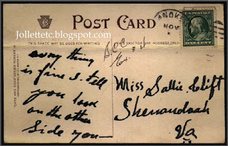 Postcard from George Clift to Sallie Clift  http://jollettetc.blogspot.com