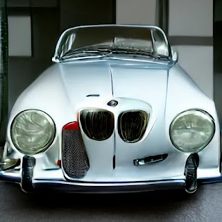 History of BMW showing 1950 style of  car