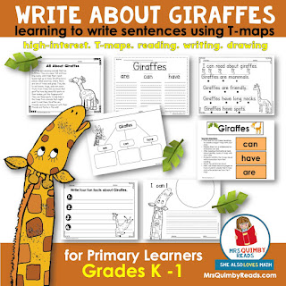 1st Grade ELA, teaching resources, write about Giraffes