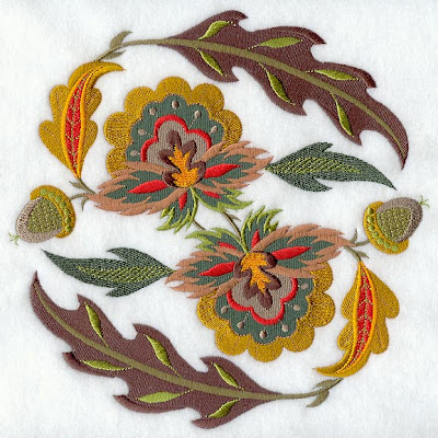 Two flower and two big leaf and two small leaf embroidery design