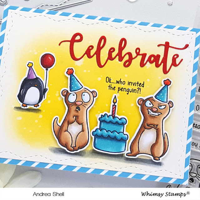 Otter Birthday Party Card by Andrea Shell | Birthday Otters stamp by Whimsy Stamps