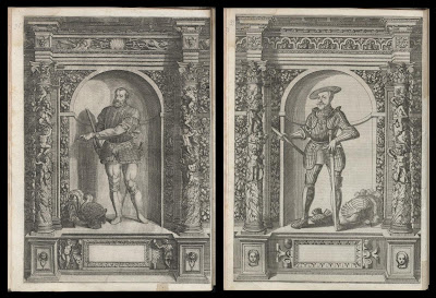 2 images of knights surrounded by grotesques