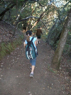 The kids hiking on the trail at Huddart Park