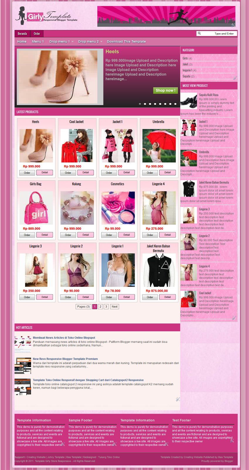Template Toko Online Blogspot Girly Store Responsive