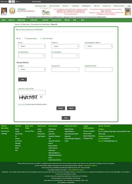Download Encumbrance Certificate in Tamil Nadu