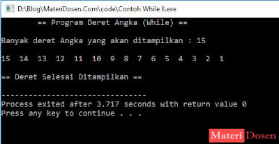 Contoh Program dengan Perulangan While yang Sifatnya Menurun