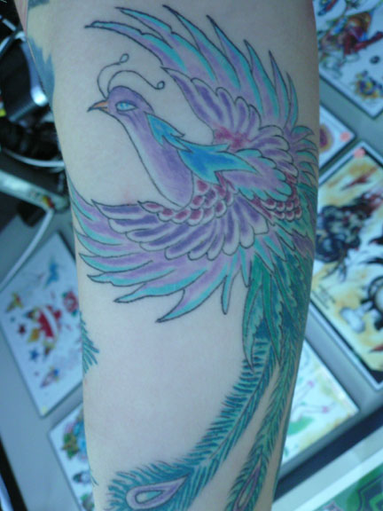 This Peacock tattoo wrap from the inside of the arm and all the way around