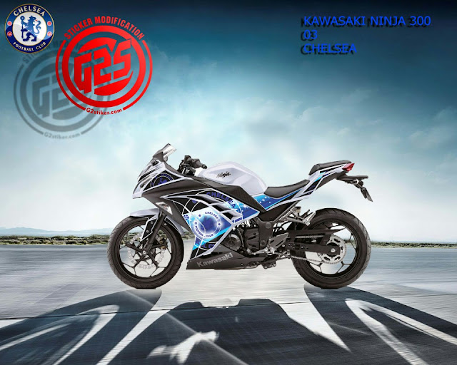 Stiker motor Kawasaki Ninja desain chelsea