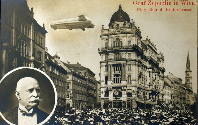 Zeppelin 1913 über der Praterstraße Wien, Postkarte, CC @ panAm productions 2020