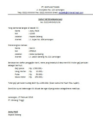 Surat Keterangan Gaji Karyawan  Cara Buat Surat