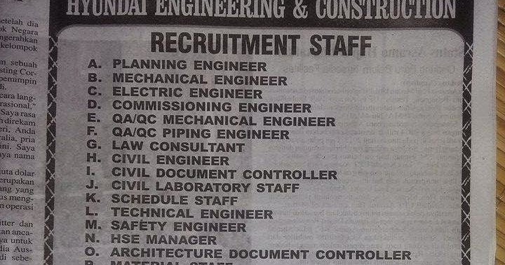 Jawatan Kosong: Job Vacancy Hyundai Engineering and 