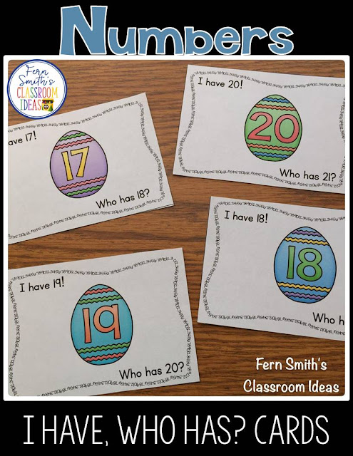 I Have, Who Has? Easter Eggs Numbers 1-25 Cards, Teacher Directions and a Teacher Answer Key. This I Have, Who Has? Resource Includes:  1 Teacher Direction Sheet  2 Teacher Answer Keys  25 Cards with Easter Egg Themed  Numbers in Numerical Order  25 Cards with Easter Egg Themed  Numbers in Mixed Order  Terrific for an Emergency Substitute Tub, Folder or Binder! at Fern Smith's Classroom Ideas TeacherspayTeachers Store.