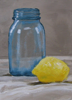 mason jar lemon still life acrylic painting
