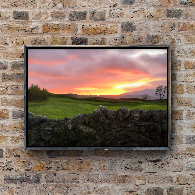 dry stone wall at sunset artwork by Mark Taylor