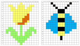 wiosenne kodowanie - kodowanie wiosna Wielkanoc - tablica do kodowania DIY - kodowanie karty pracy do druku - kodowanie króliczek kurczaczek tulipan biedronka pszczoła motylek - kodownie na dywanie