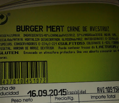 Etiqueta de burger meat de avestruz