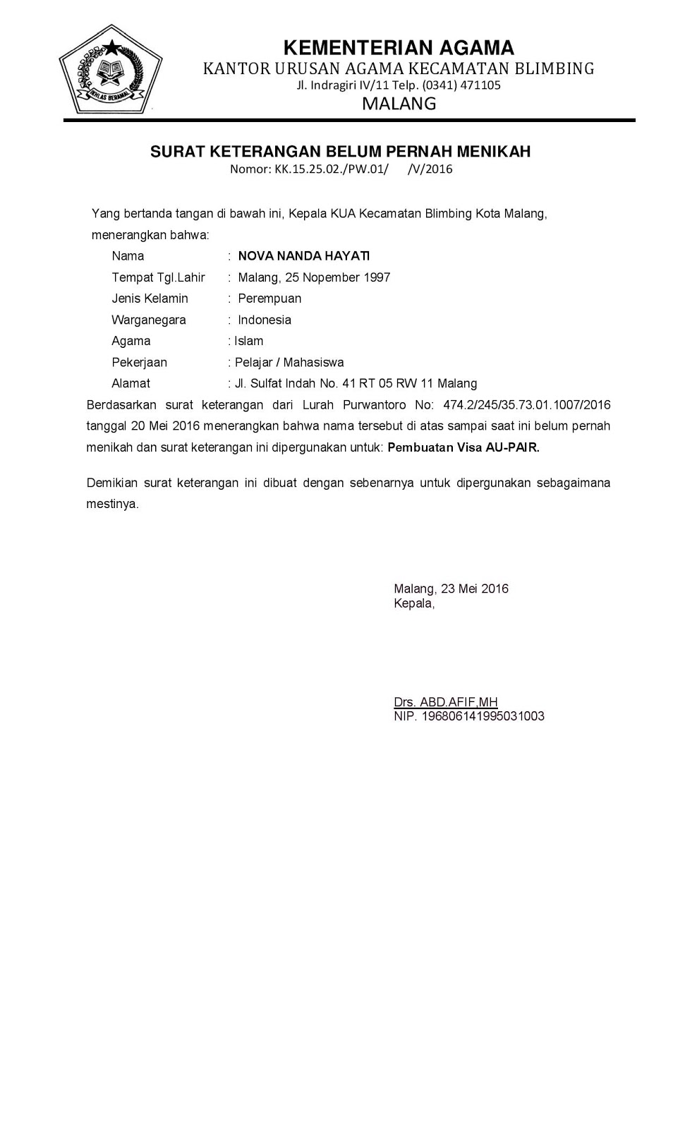 Contoh Surat Pernyataan Belum Menikah M Alwi Com (Maret 