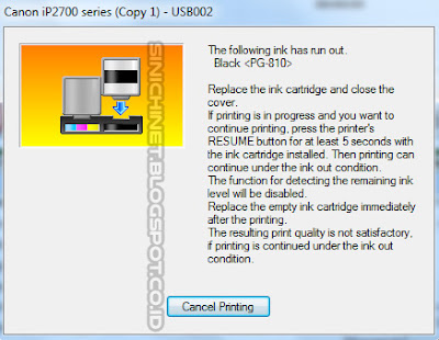 Pernahkah anda melaksanakan proses ngeprint dengan printer Canon IP  Printer Canon IP2770 - Cara Mengatasi The Following Ink Has Run Out