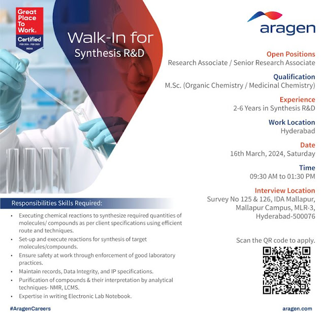 Aragen Walk In Interview For Synthesis R&D Department