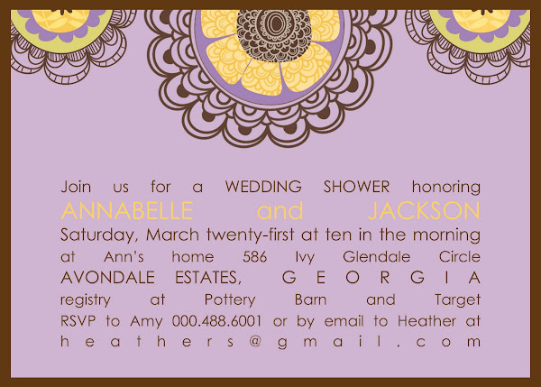 This colorful design features a lavender background and chocolate brown 