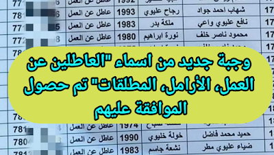 وجبة جديد من اسماء "العاطلين عن العمل، الأرامل، المطلقات" تم حصول الموافقة عليهم