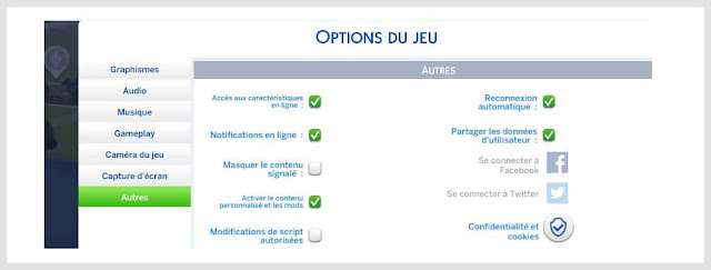 contenu personnalisé option du jeu sims 4