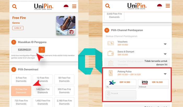 Top UP Free Fire Murah Bayar Pake Pulsa Unipin