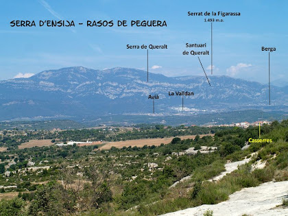 Les muntanyes del Baix Berguedà i les poblacions d'Avià, La Valldan i Berga des del Serrat de la Madrona