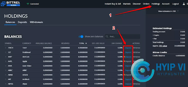 Nạp tiền vào Bittrex